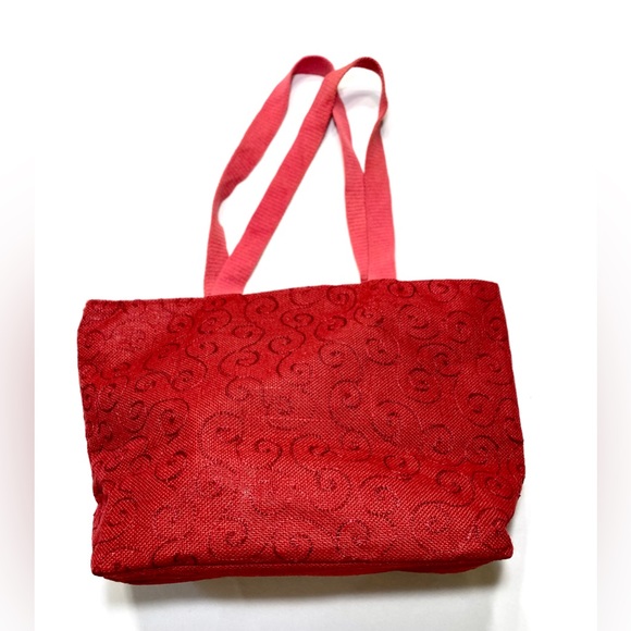 Jute Pocket Tote in Coral Red - Picture 1 of 12
